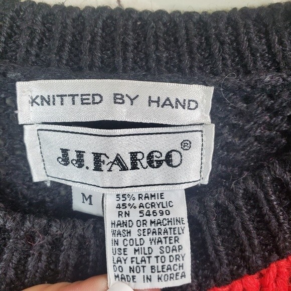 J.J.Fargo color block vintage hand knitted 80s sweater size medium - Picture 4 of 5
